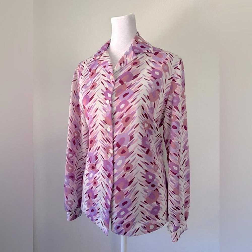 Vintage ‘70s Pink & Purple Floral Print Long Slee… - image 4