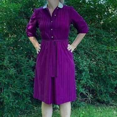 Vintage 70s/80s magenta polyester shirtwaist dress