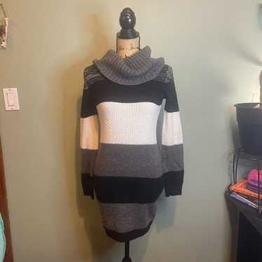 Charming Charlie Striped Sweater Dress Turtleneck