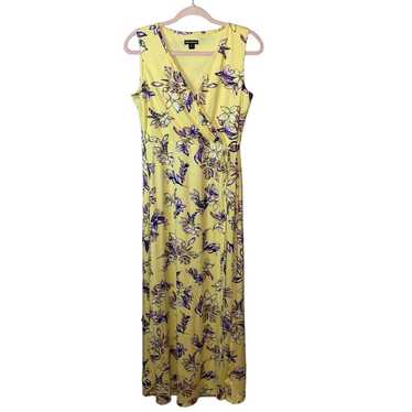 Nina Leonard Yellow Floral V-Neck Sleeveless Maxi 