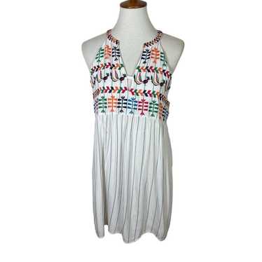 THML Boho Colorful Bird Embroidered Striped Halter