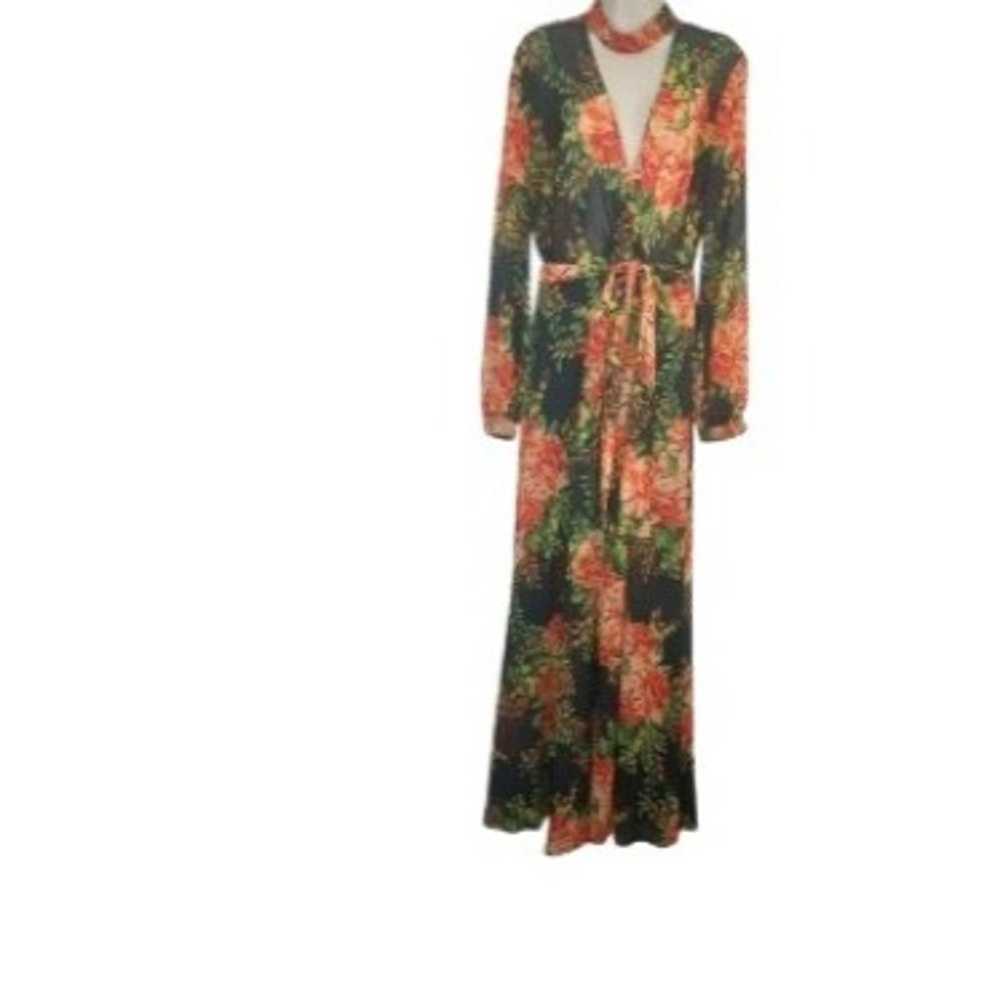 The Room Womens Maxi Wrap Dress Black Floral Chok… - image 1