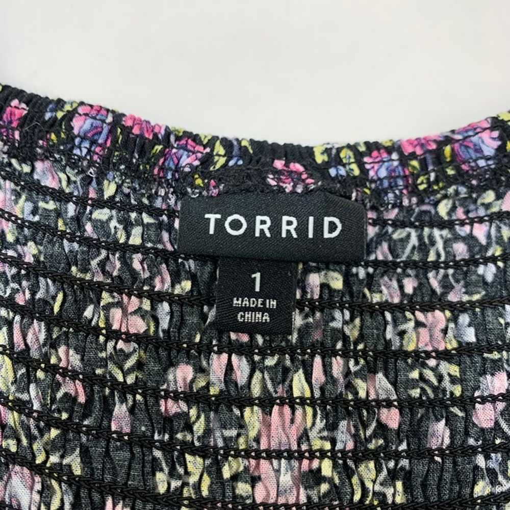 Torrid Purple Floral Print Smocked Bodice Off Sho… - image 5