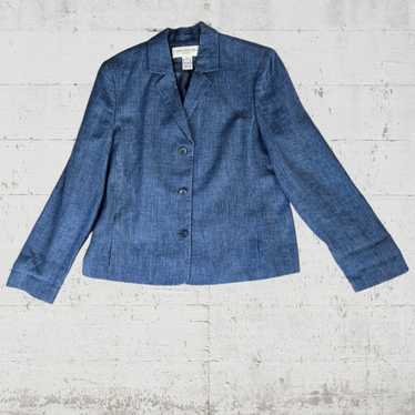 Jones New York Vintage Dark Chambray Linen Blazer 