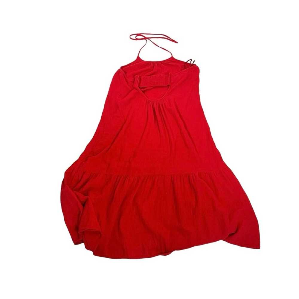 LOFT Red Smocked Cutout Back Halter Tie Neck Gauz… - image 3