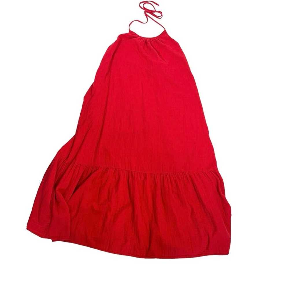 LOFT Red Smocked Cutout Back Halter Tie Neck Gauz… - image 4