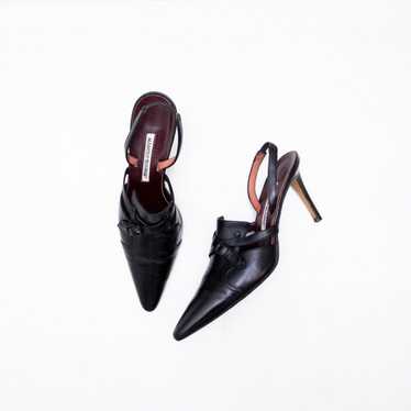 Manolo Blahnik Manolo Blahnik Carolyne Black Leat… - image 1