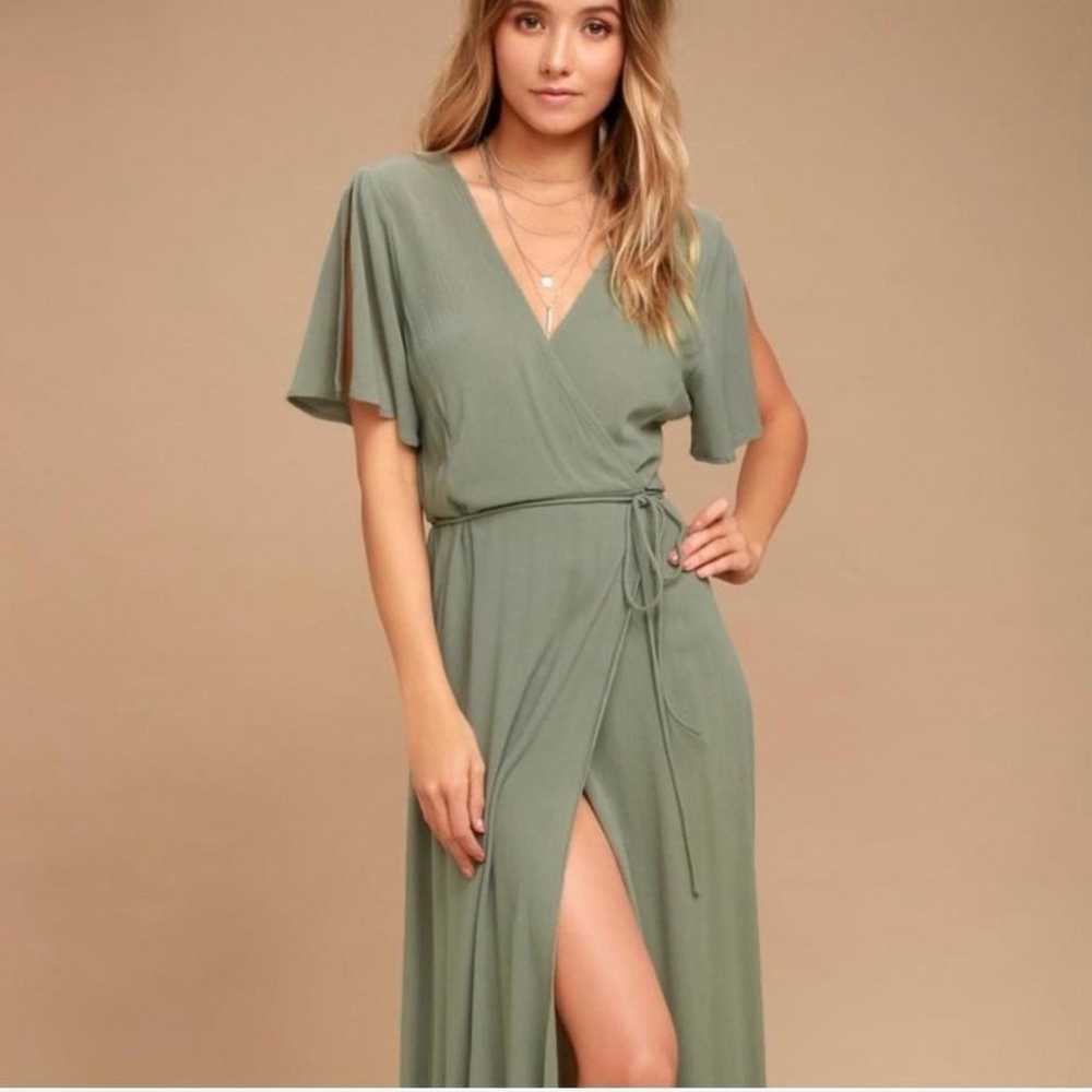 LULU’s Much Obliged Olive Green Wrap Maxi Dress S - image 1