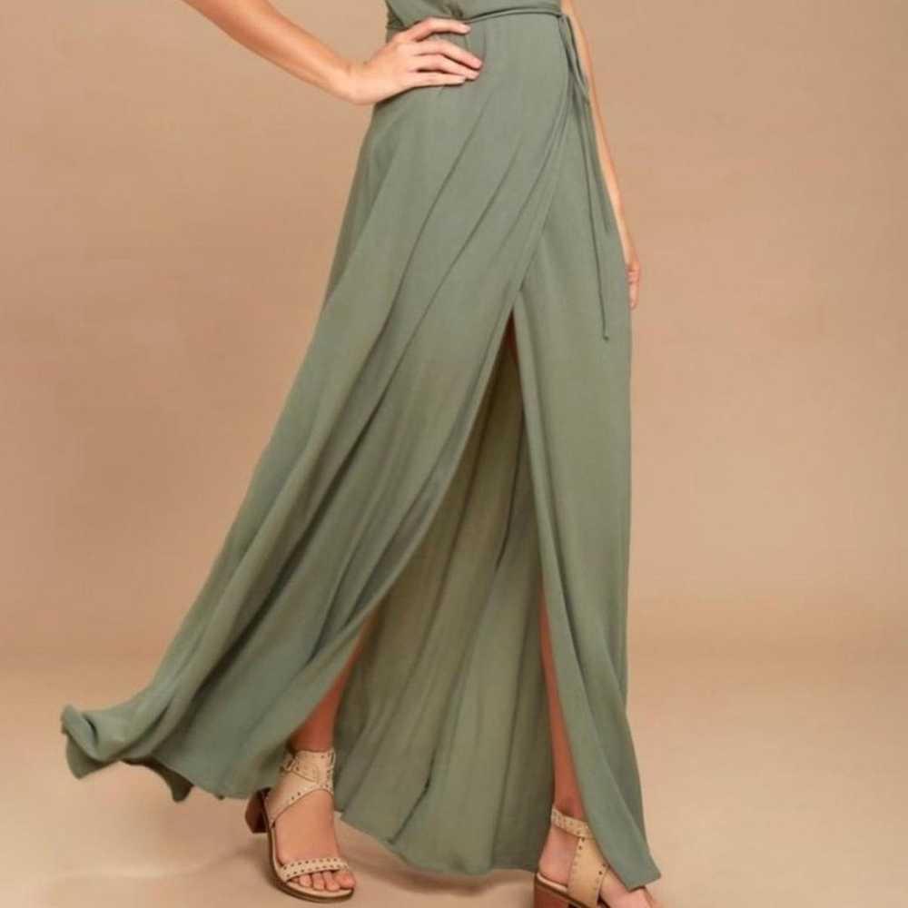 LULU’s Much Obliged Olive Green Wrap Maxi Dress S - image 4