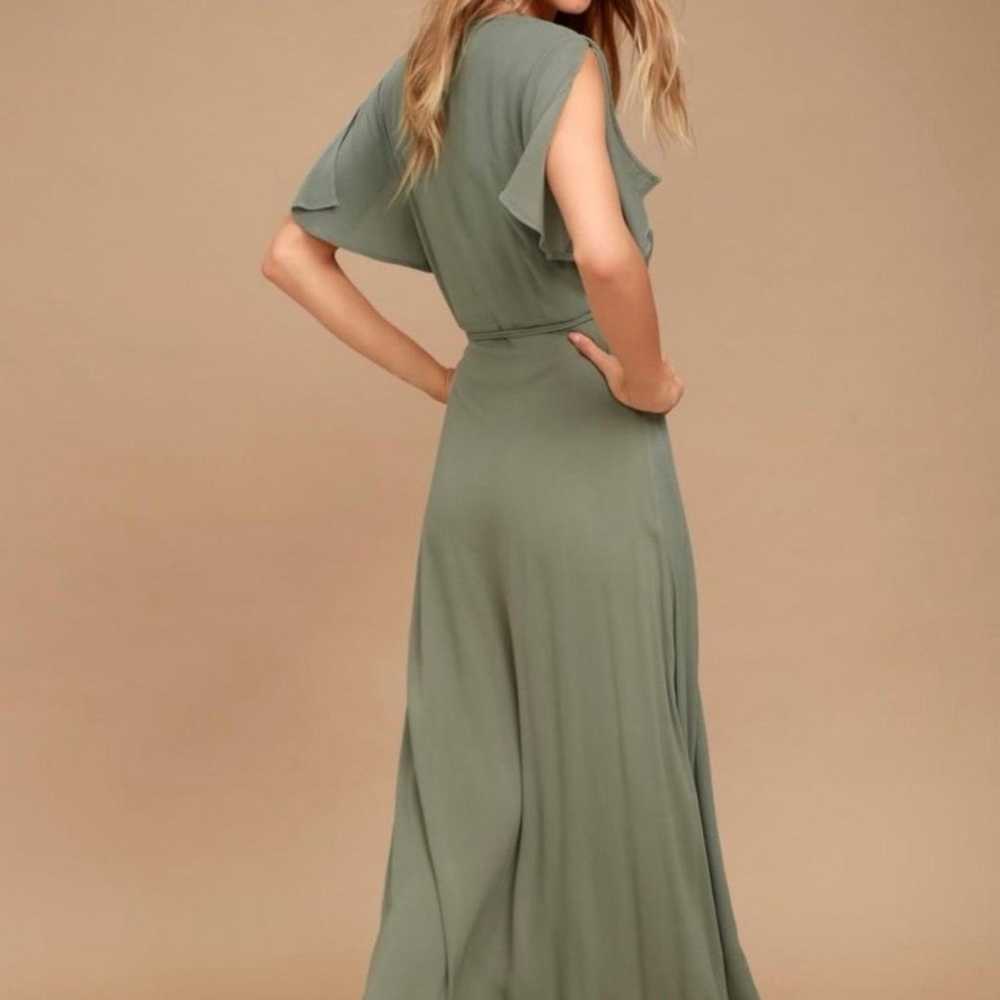 LULU’s Much Obliged Olive Green Wrap Maxi Dress S - image 6