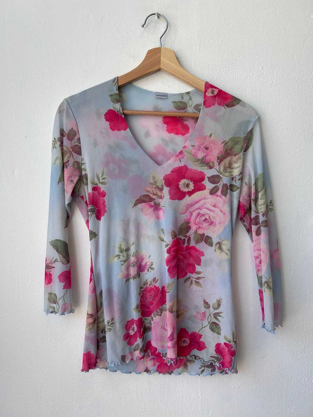 90's Floral Sheer Blouse - image 1