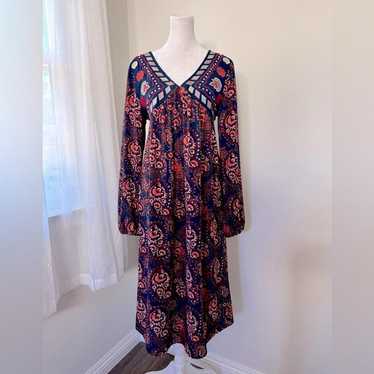 Xhilaration Navy Blue & Red Retro Print Long Sleev