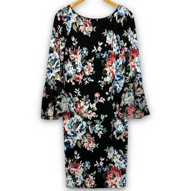 White House Black Market Black Floral Midi Length 