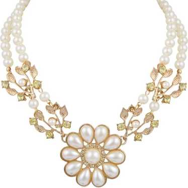 Pearl Statement Flower Necklace - image 1