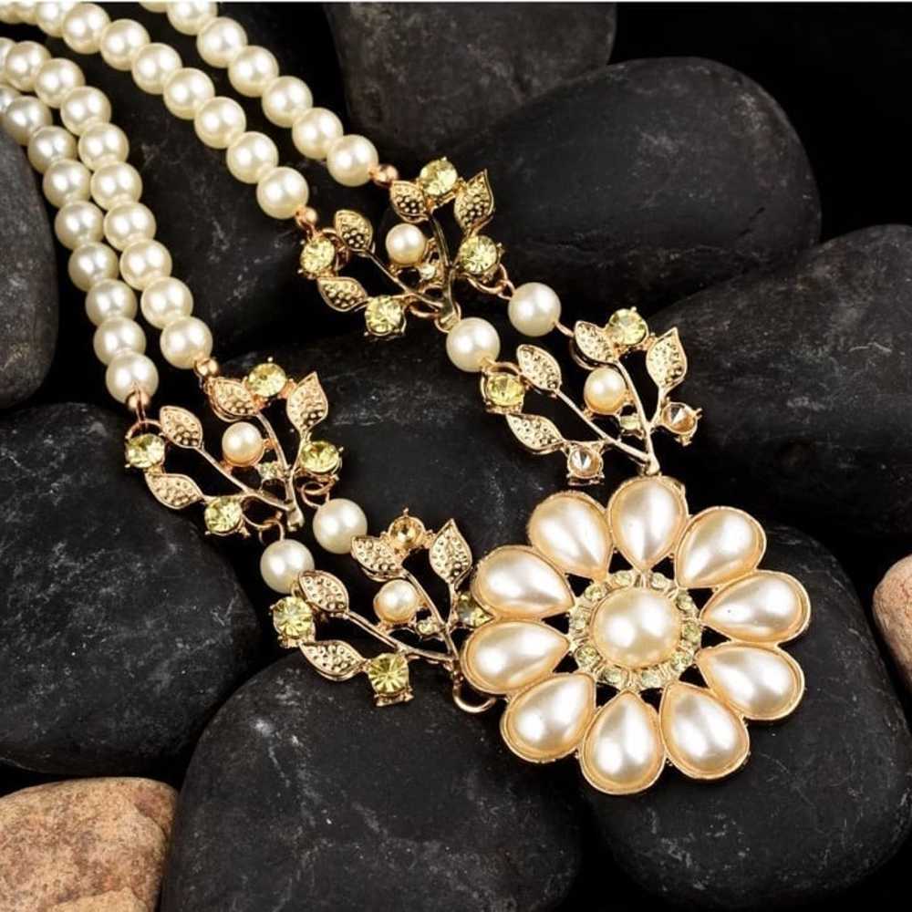 Pearl Statement Flower Necklace - image 2