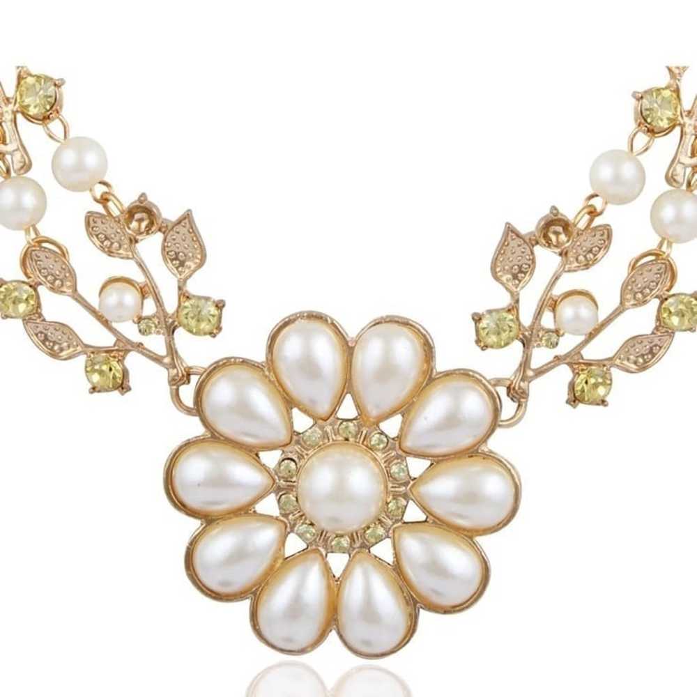 Pearl Statement Flower Necklace - image 3