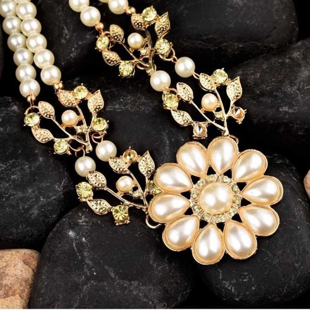 Pearl Statement Flower Necklace - image 4