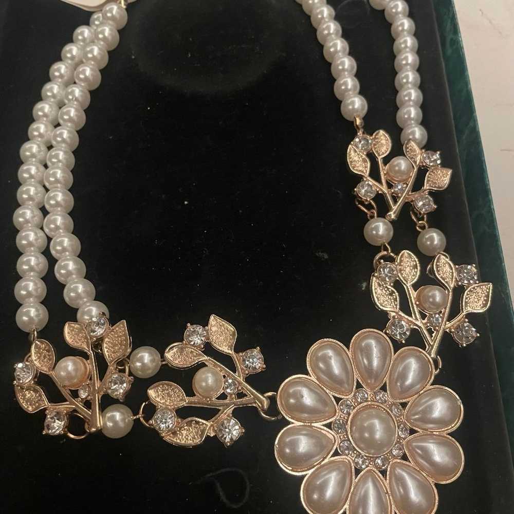 Pearl Statement Flower Necklace - image 5