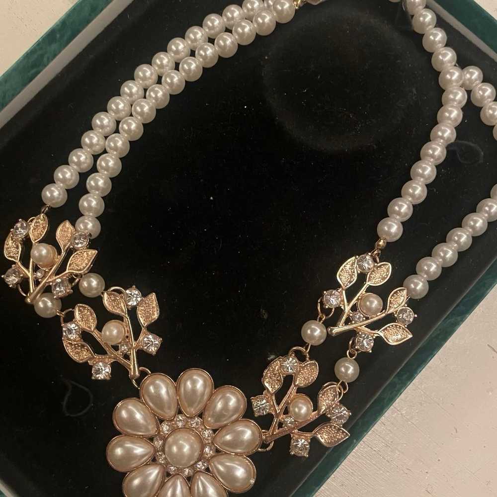 Pearl Statement Flower Necklace - image 6