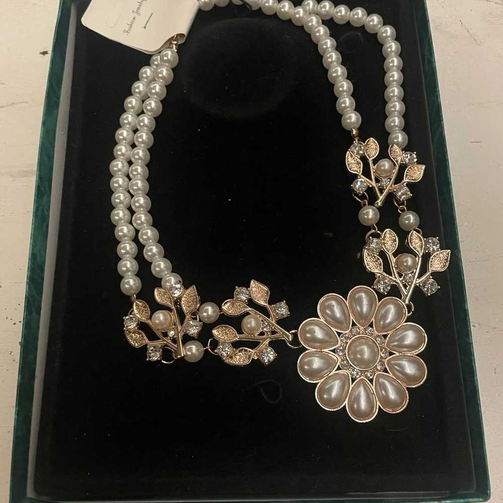 Pearl Statement Flower Necklace - image 7