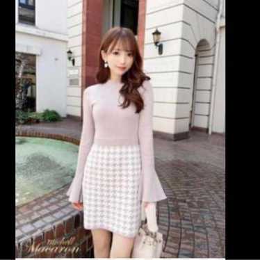 Michelle Macaron Houndstooth Knit Dress