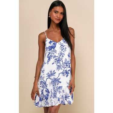 Lulus Floral Spaghetti Strap Dress - Blue White - 