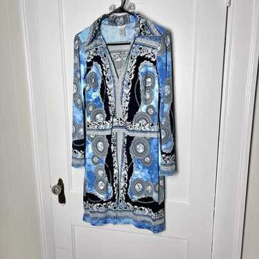 Vintage Cache Women's Greek Zodiac Brocade Blue Y… - image 1