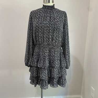 Express Black & White Speckled Smocked Mock Neck … - image 1