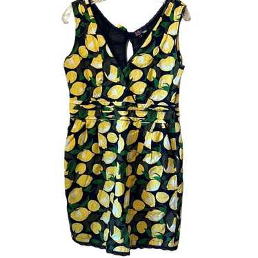 Yumi Cotton Black Mini Dress with Lemons Pockets … - image 1