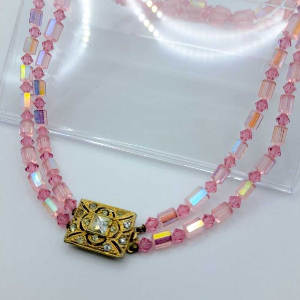 Vintage Double Strand Pink Crystal Glass Bead Nec… - image 5