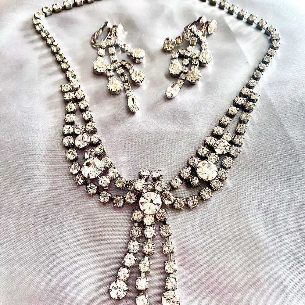 Vintage Classic Rhinestone Necklace and Earrings - image 1