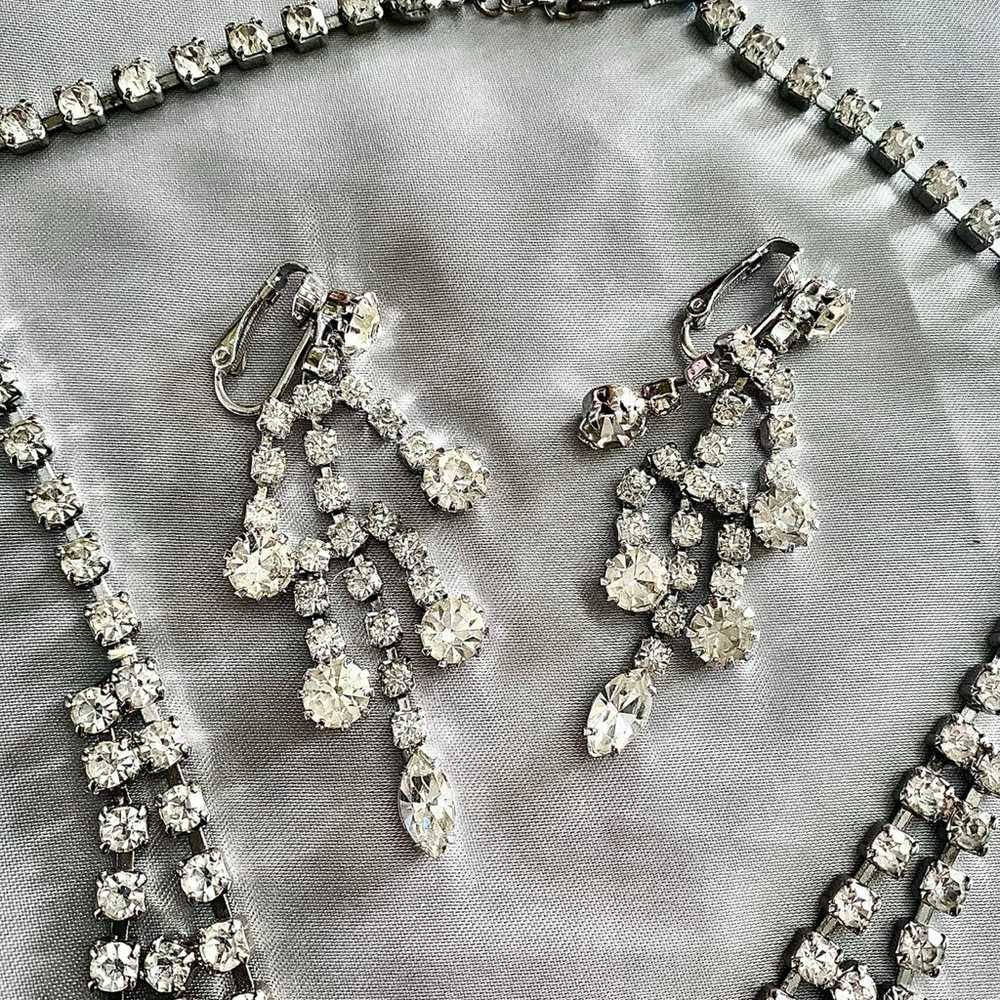 Vintage Classic Rhinestone Necklace and Earrings - image 2