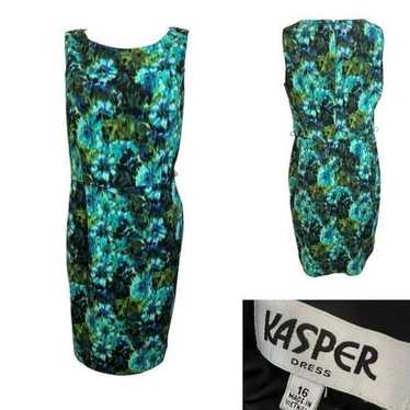 Kasper dress plus size 16 green multicolor sleeve… - image 1