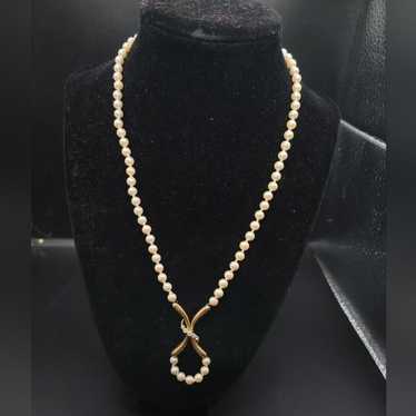 Vintage Krementz Faux Pearl and Rhinestone 14 kt … - image 1