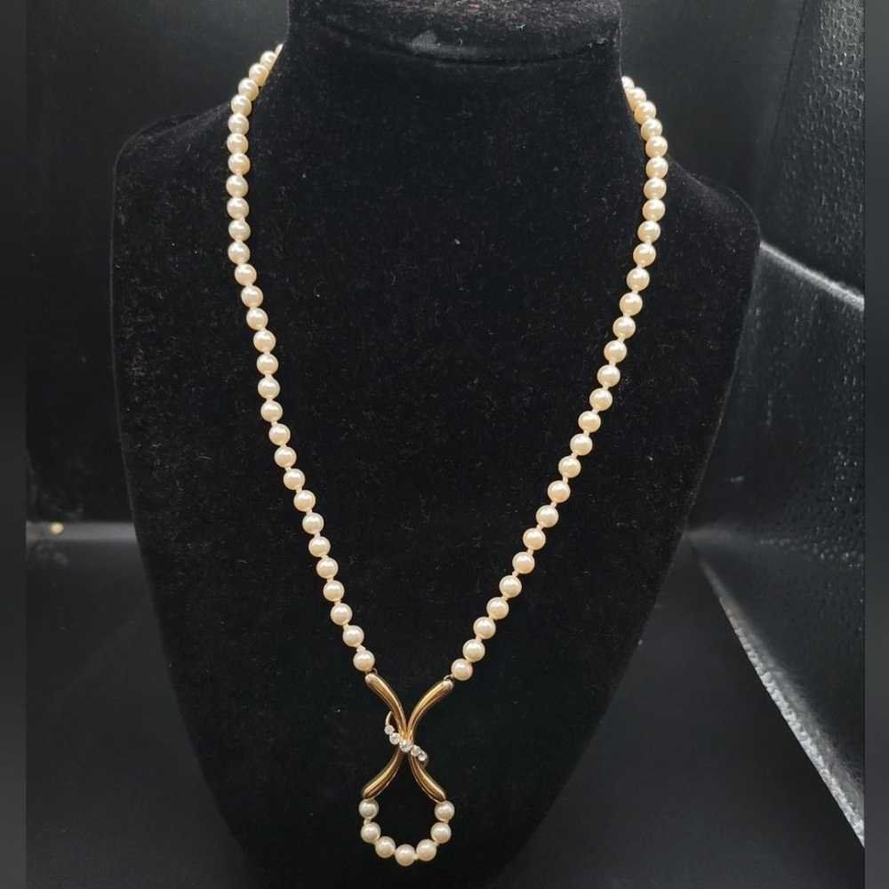 Vintage Krementz Faux Pearl and Rhinestone 14 kt … - image 2