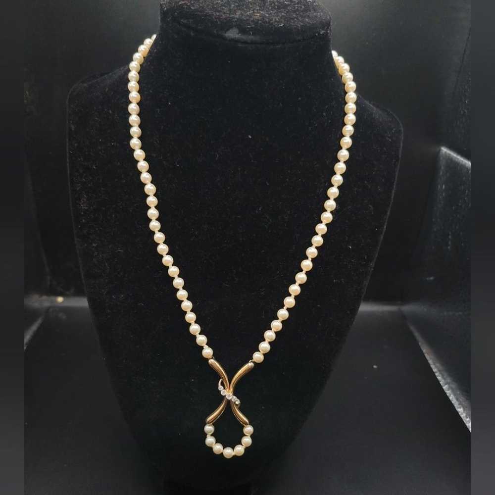 Vintage Krementz Faux Pearl and Rhinestone 14 kt … - image 3