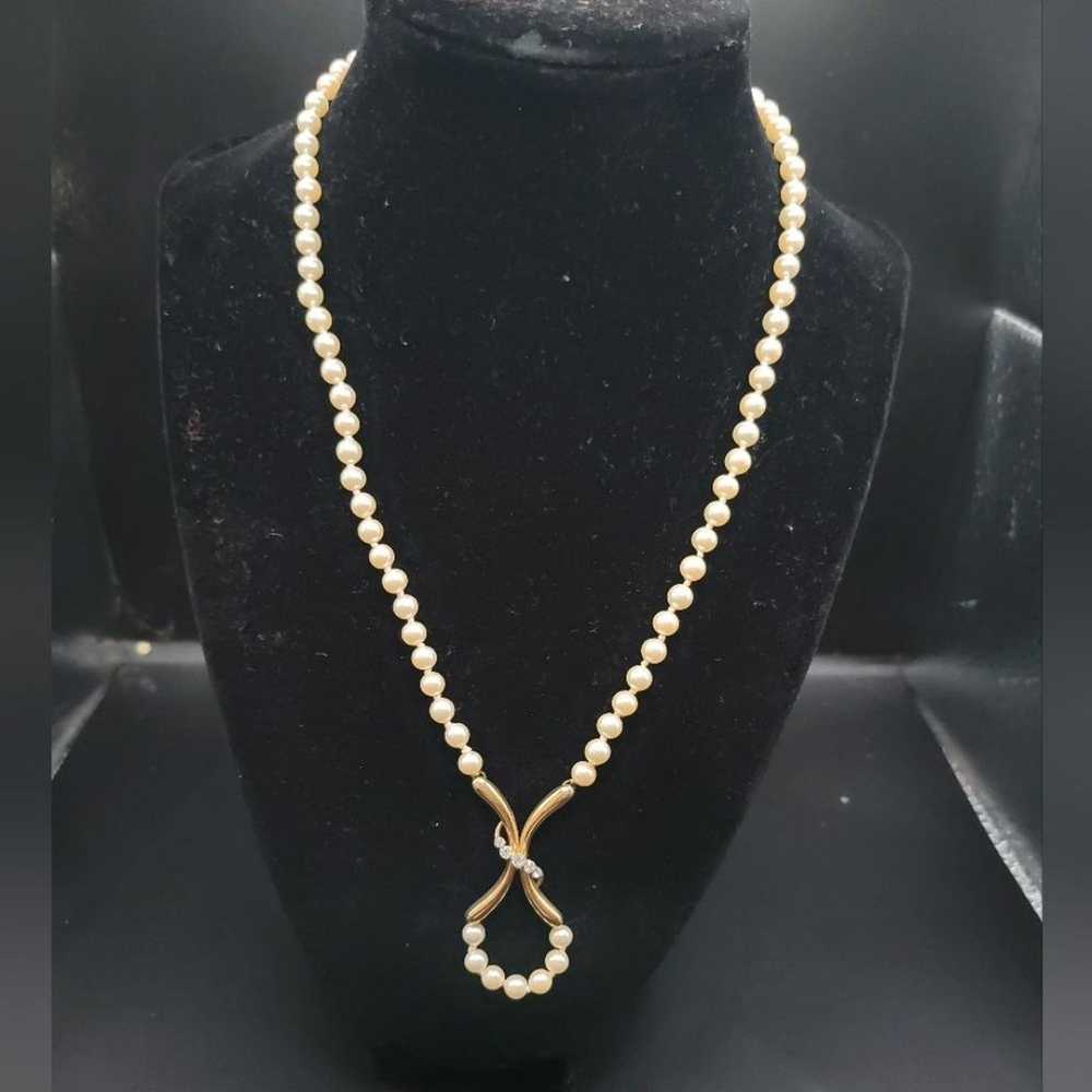 Vintage Krementz Faux Pearl and Rhinestone 14 kt … - image 4