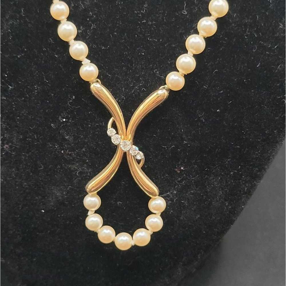 Vintage Krementz Faux Pearl and Rhinestone 14 kt … - image 5