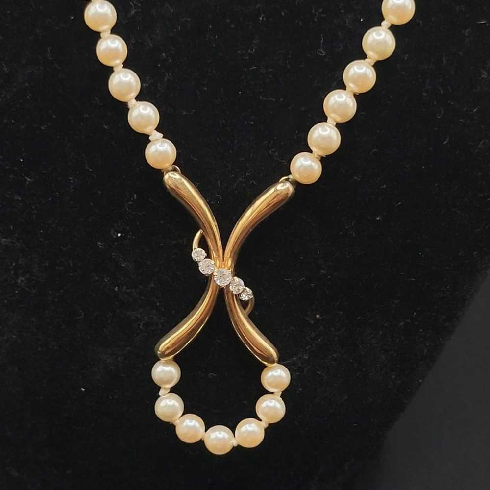 Vintage Krementz Faux Pearl and Rhinestone 14 kt … - image 6