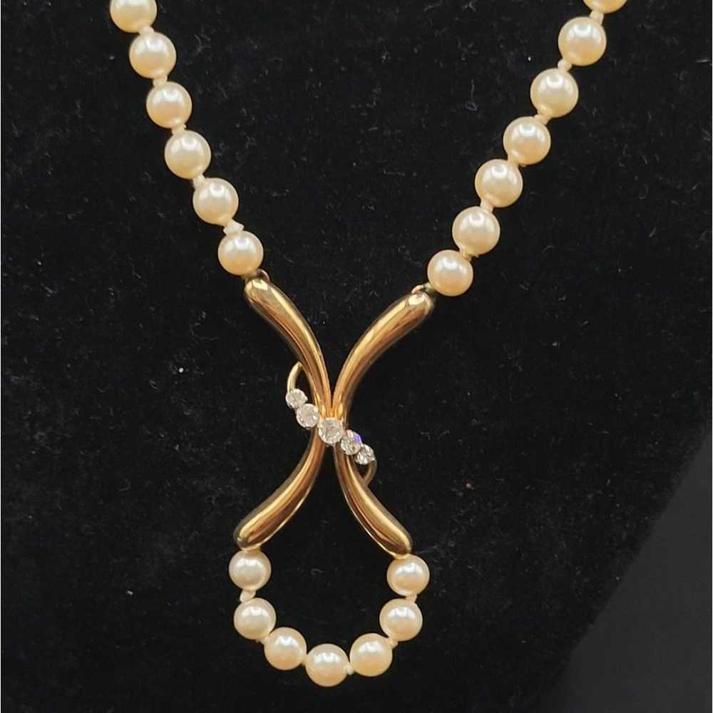 Vintage Krementz Faux Pearl and Rhinestone 14 kt … - image 7