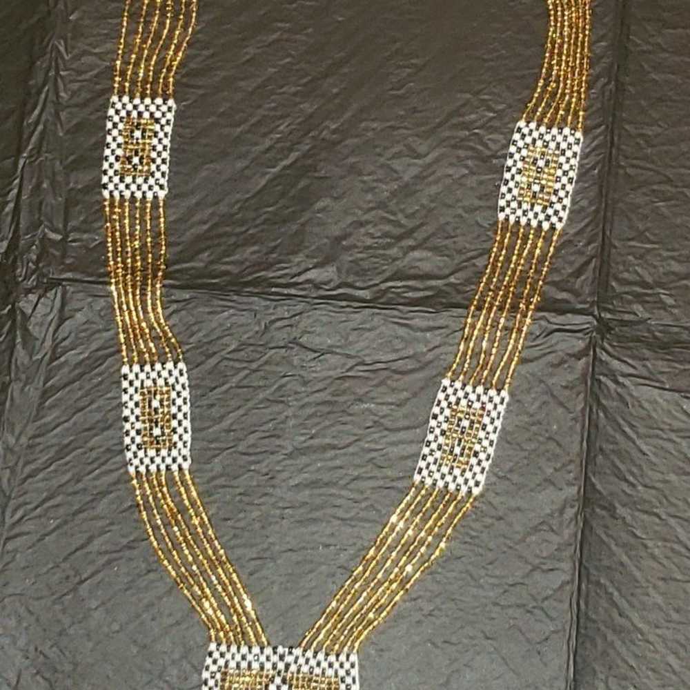 VINTAGE 1920'S WOVEN BEADED FLAPPER FRINGED GOLD,… - image 1