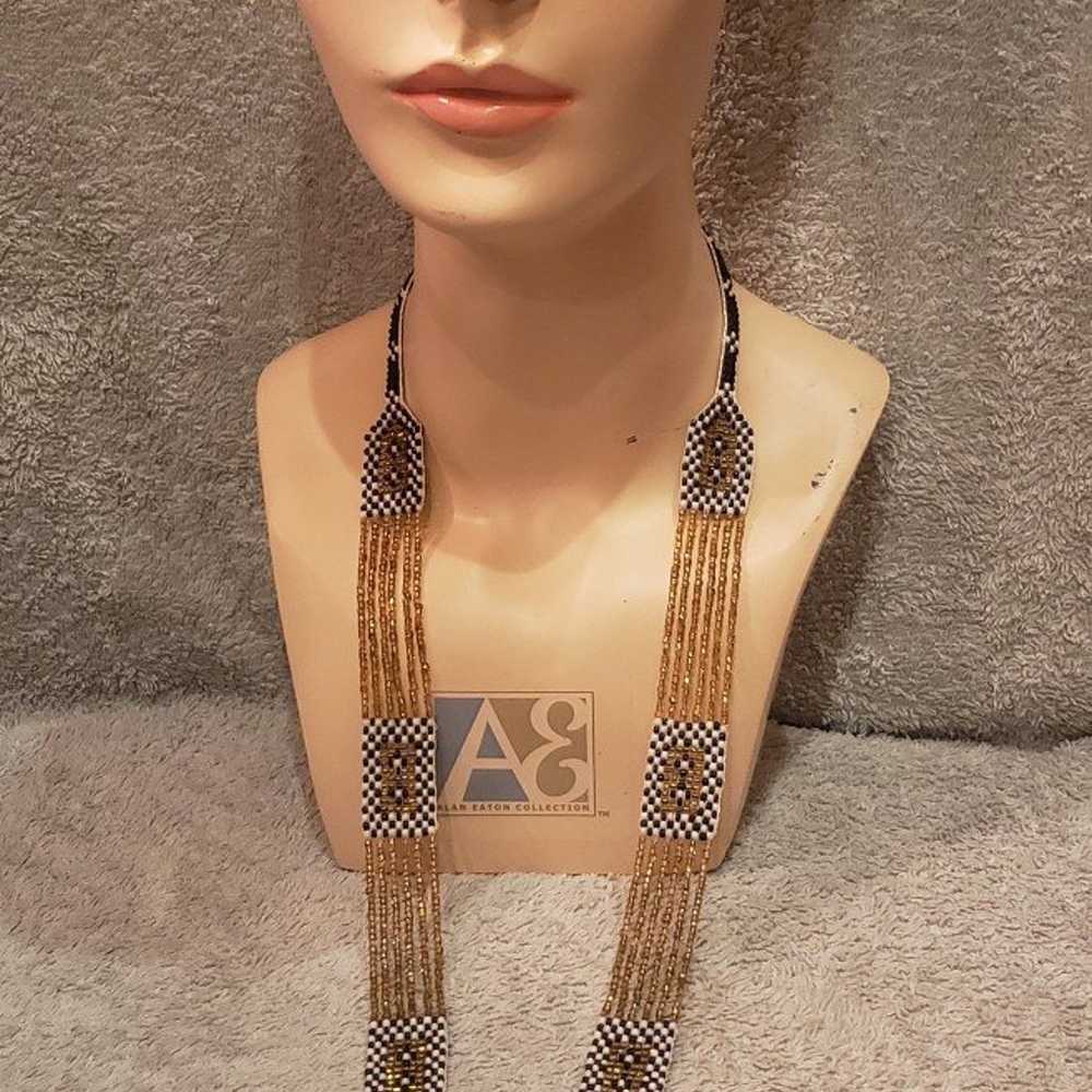 VINTAGE 1920'S WOVEN BEADED FLAPPER FRINGED GOLD,… - image 5