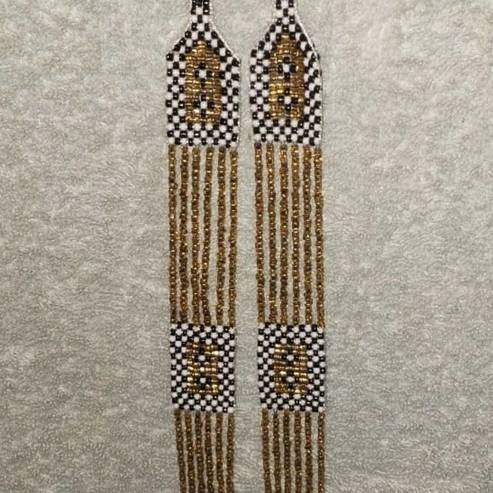 VINTAGE 1920'S WOVEN BEADED FLAPPER FRINGED GOLD,… - image 6