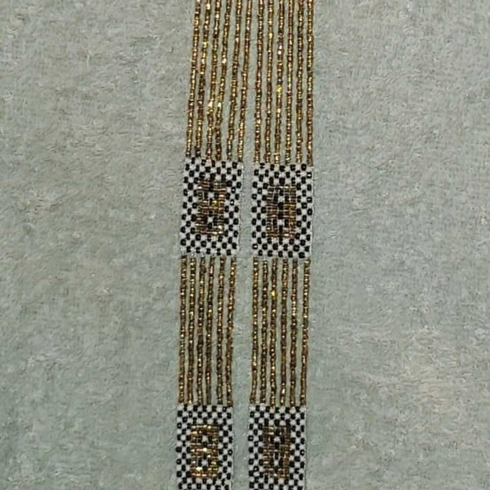 VINTAGE 1920'S WOVEN BEADED FLAPPER FRINGED GOLD,… - image 7