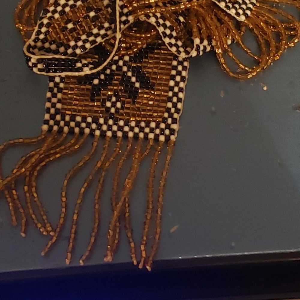 VINTAGE 1920'S WOVEN BEADED FLAPPER FRINGED GOLD,… - image 8