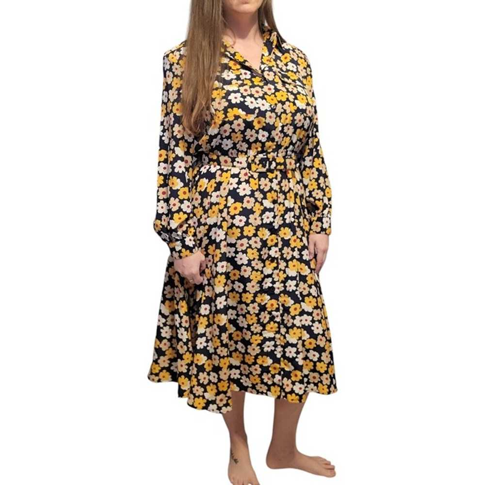 Vintage Schrader Women's Yellow Floral Dress W/ P… - image 1