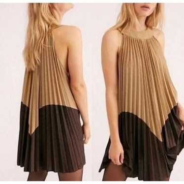 Free People  Gold Bronze Pleated Mini Dress LOVE … - image 1