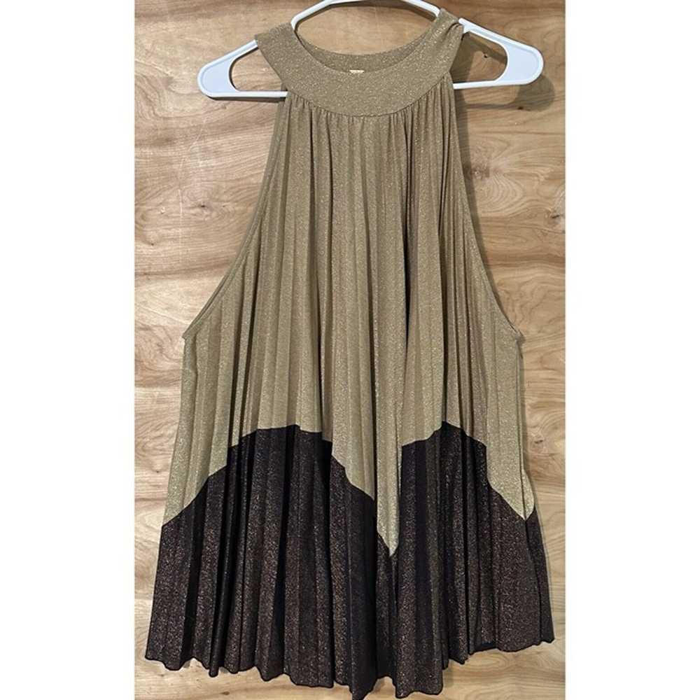 Free People  Gold Bronze Pleated Mini Dress LOVE … - image 2