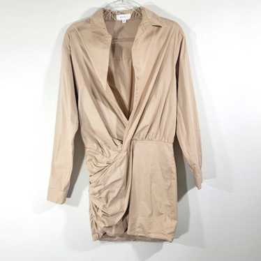 MABLE nude open V neck ruched skirt long sleeve p… - image 1