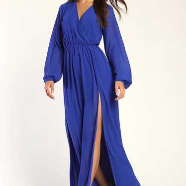 Lulus Wondrous Water Lilies Royal Blue Maxi Dress… - image 1